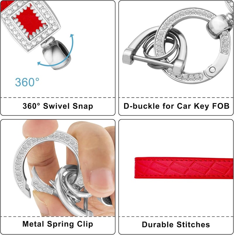 OHKYOOT Store Leather Wristlet Keychain,Wrist Keychain Car Key Chain with 5 Key Ring and Anti-Lost D Ring - Image 2